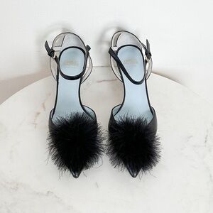 NEW Frances Valentine Willow Mink Fluffy Pom Pom Heels Size 5